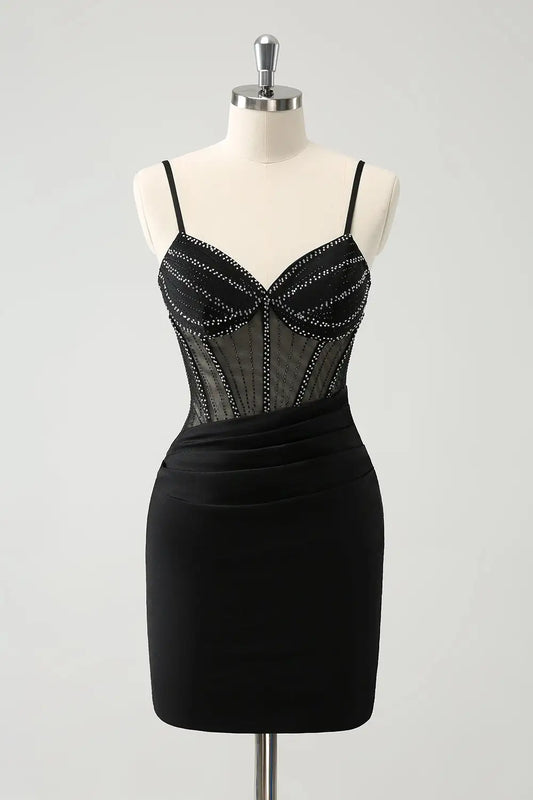 AABEI DRESS New Homecoming Dress Sparkle Bodycon V Neck Spaghetti Straps Corset Beading Fashion Short Graduation Dress