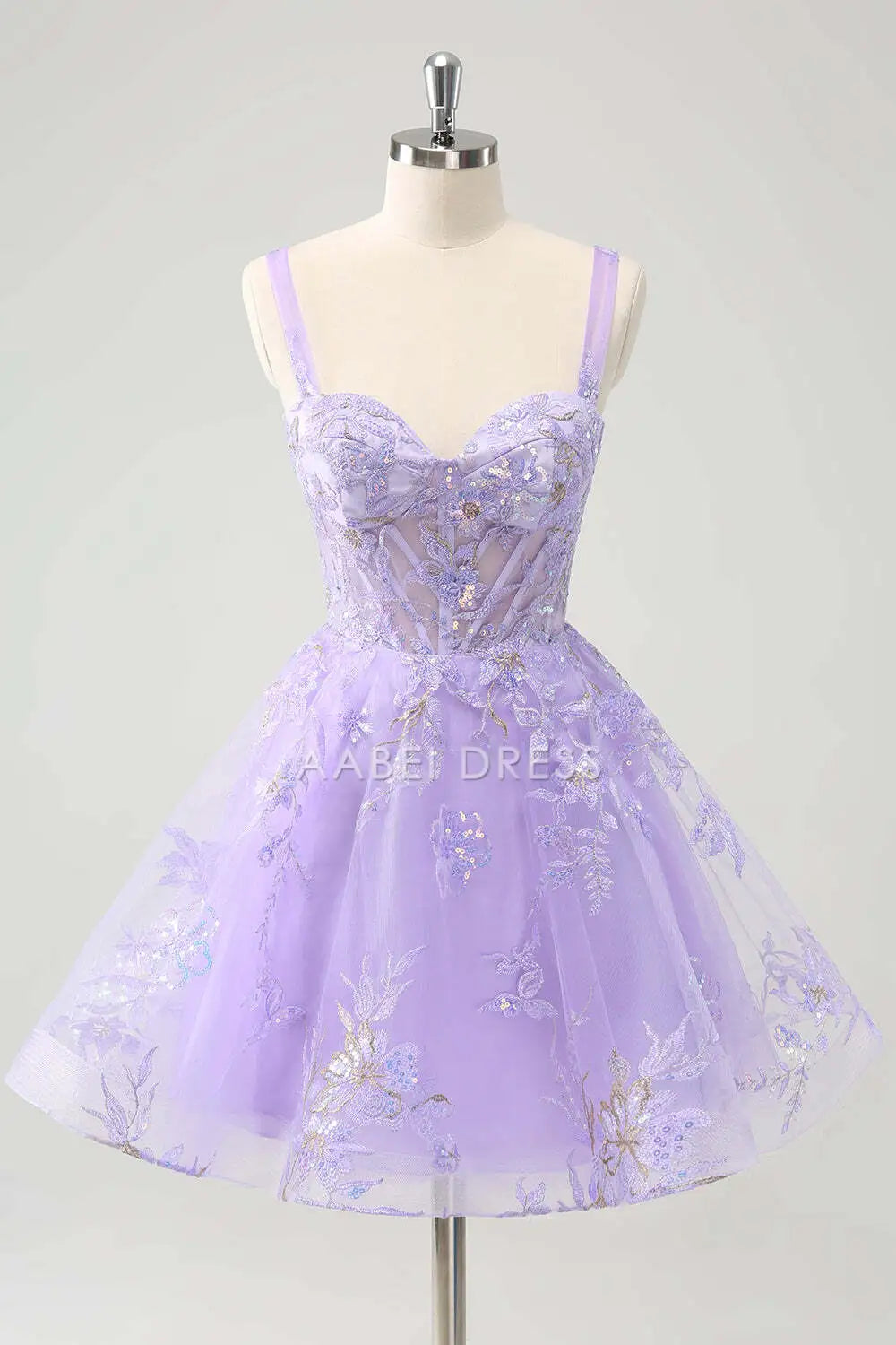 AABEI DRESS New Homecoming Dress A-Line Wide Shoulder Strap Sleeveless Sweetheart Corset Embroidered Backless Sequins Short Graduation Dress