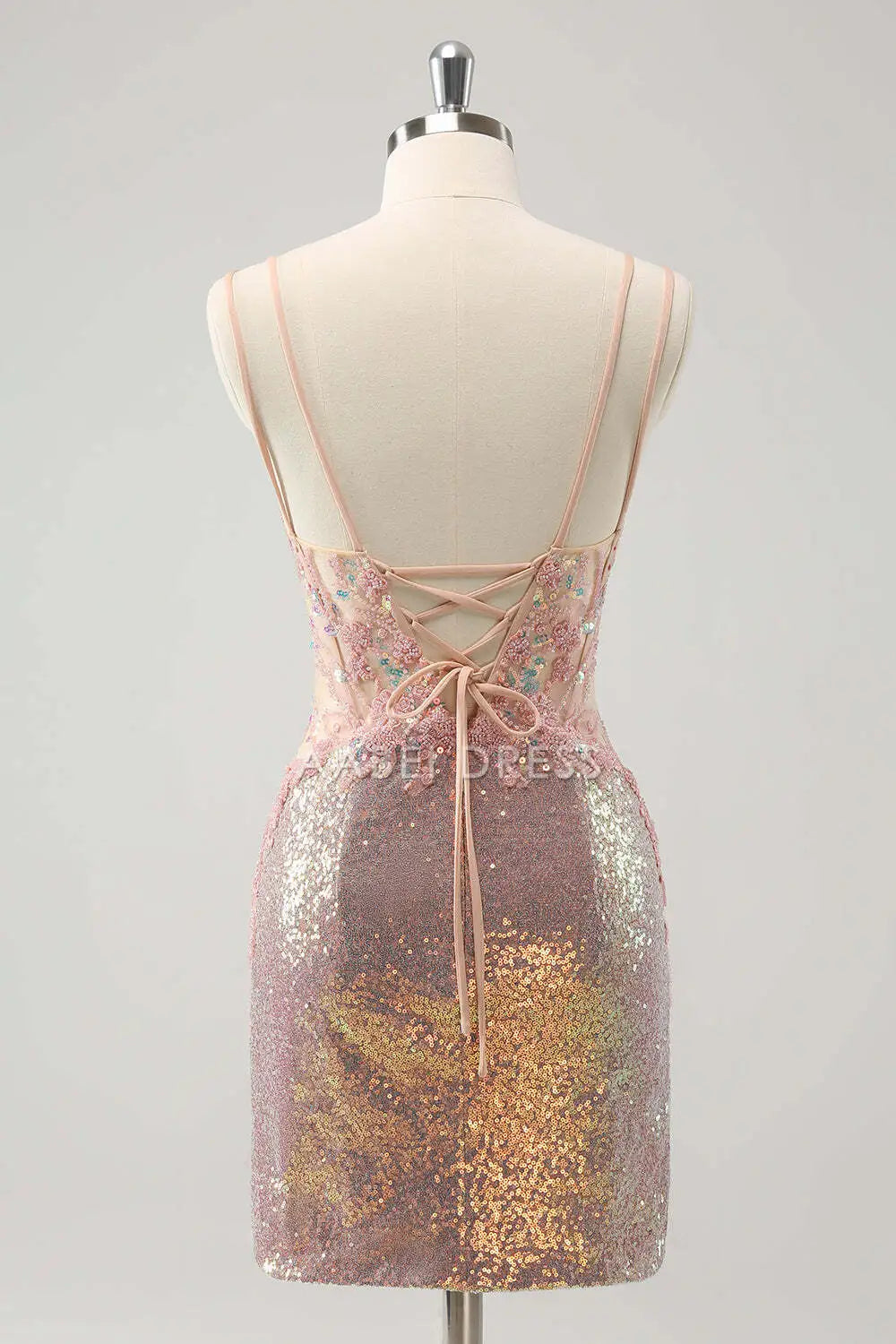 AABEI DRESS New Homecoming Dress Exquisite Sheath Spaghetti Straps Backless Lace-Up Sparkly Short Graduation Dress