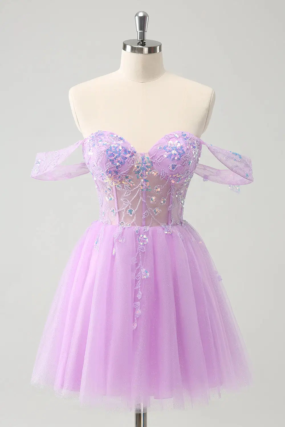 AABEI DRESS New Homecoming Dress Sparkle A Line Sweetheart Off the Shoulder Sleeveless Backless Sequined Short Graduation Dress