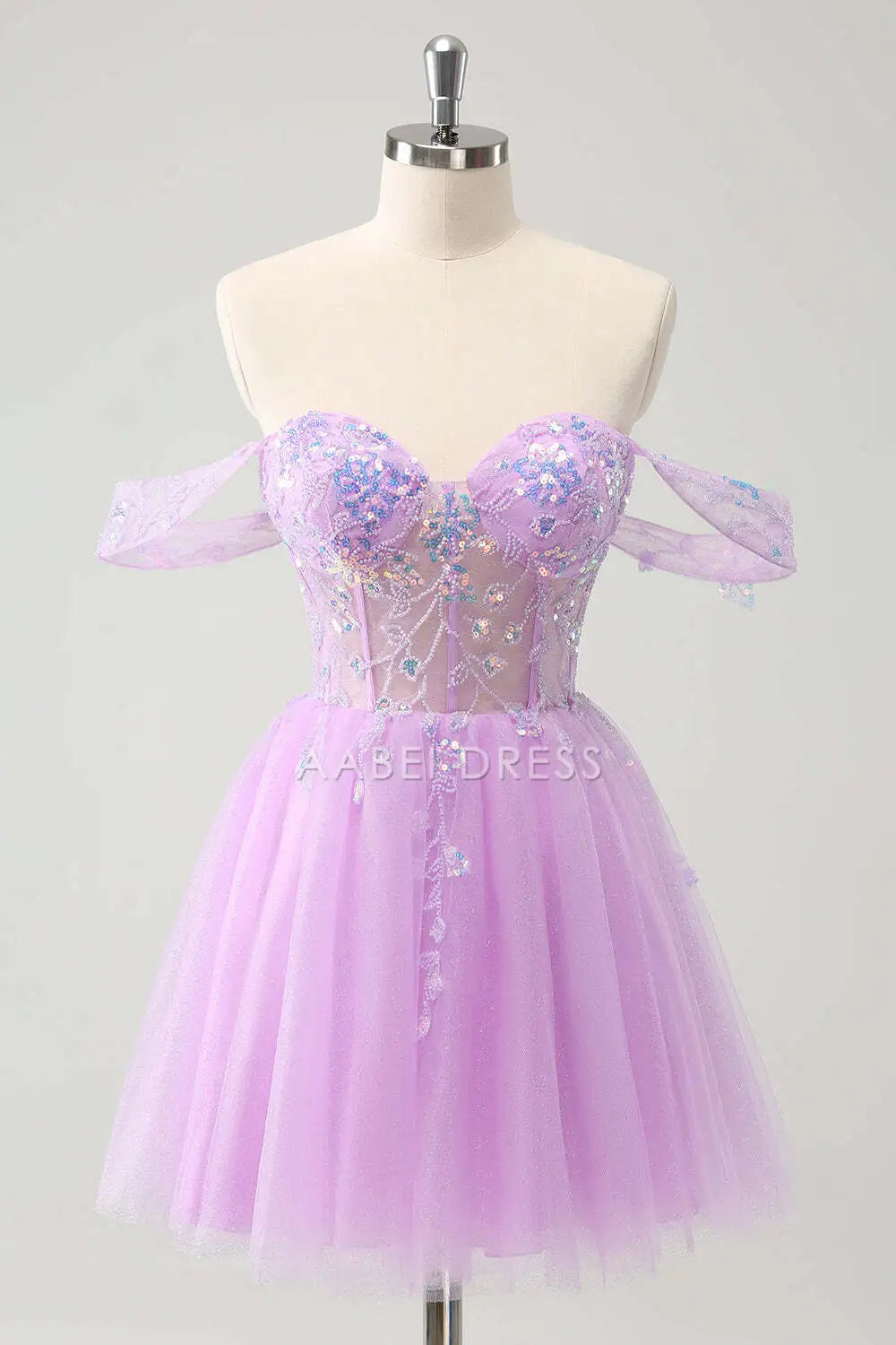 AABEI DRESS New Homecoming Dress Sparkle A Line Sweetheart Off the Shoulder Sleeveless Backless Sequined Short Graduation Dress