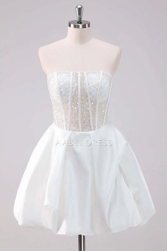 AABEI DRESS New Homecoming Dress Exquisite Sparkly A-Line Strapless Pleated Sequin Cute Short Graduation Dress