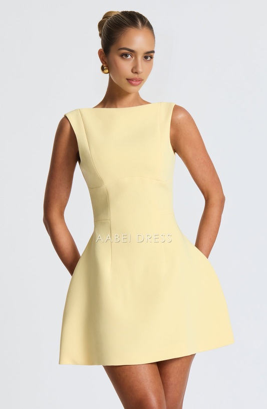 AABEI DRESS Hot Sale Homecoming Dress Simple Boat Shaped Neckline Sleeveless Backless Mini Dress Elegant Short Prom Dresse