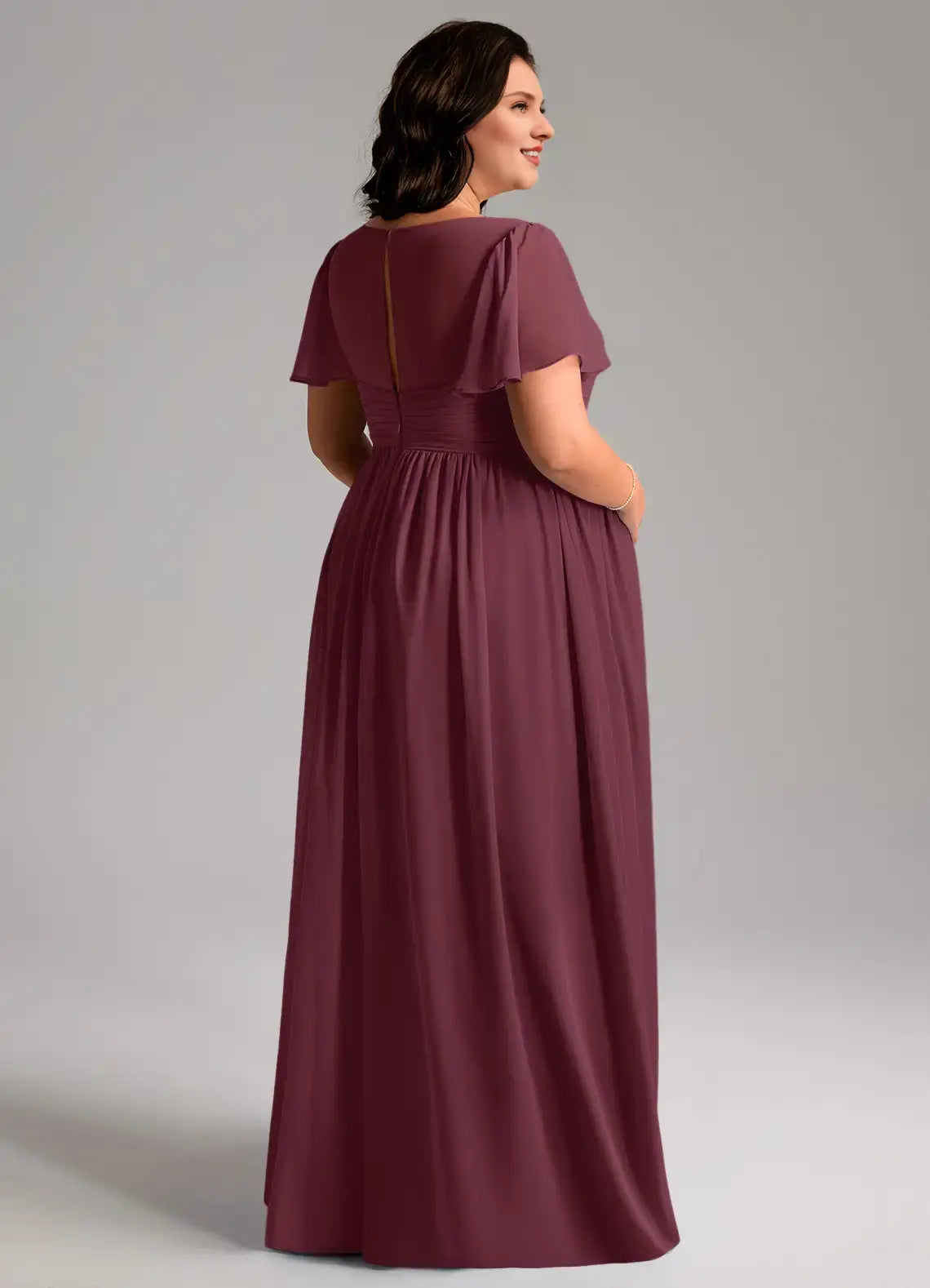 Wedding Guests Dresses Elegant Cabernet A-Line V-Neck Ruffles Short Sleeve Pleated Floor-Length Pregnant Woman Plus Size Formal Dress Discount Hot Sale Prom Dress
