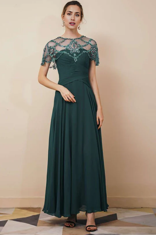 AABEI DRESS High Quality Mother of The Bride Dress Chiffon Pleated Long Dress with Beaded Shawl Gorgeous Dresses Formal Dresses