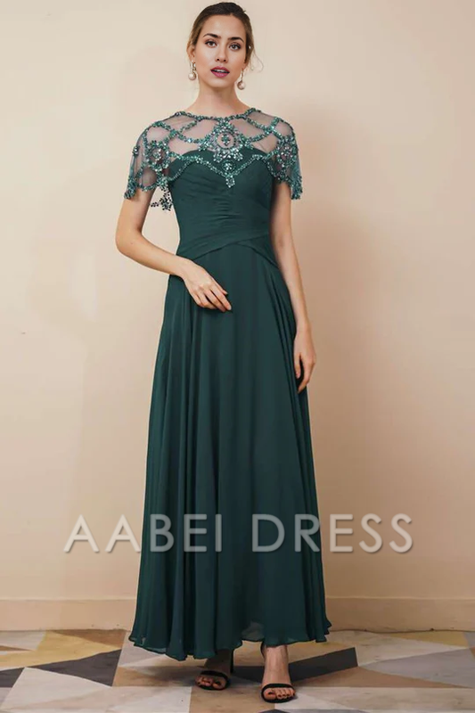 AABEI DRESS High Quality Mother of The Bride Dress Chiffon Pleated Long Dress with Beaded Shawl Gorgeous Dresses Formal Dresses