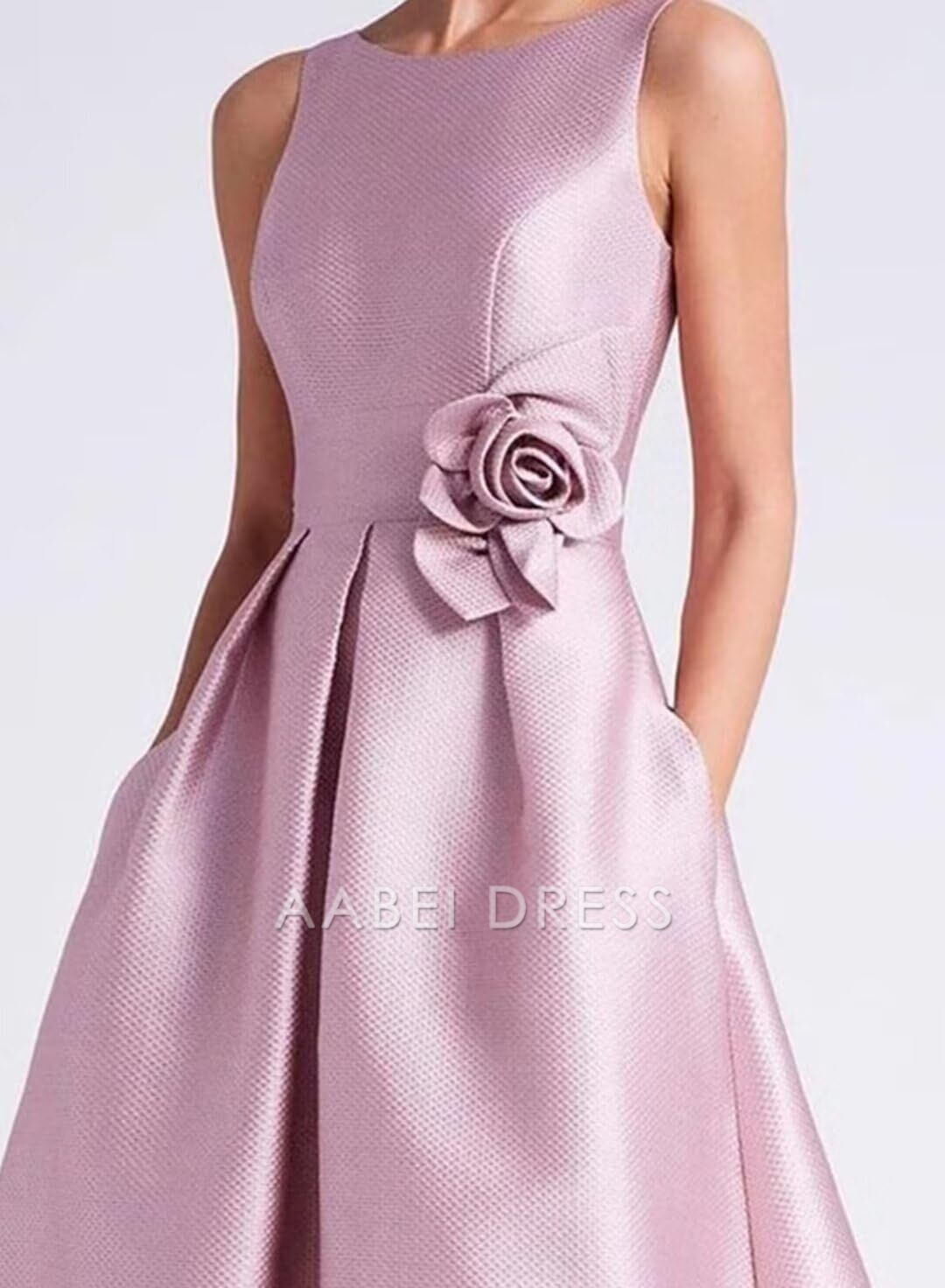 AABEI DRESS High Quality Mother of The Bride Dress A Line Satin Hi-Low Dresses Crew Neck Dress with Pockets Elegance Formal Dresses