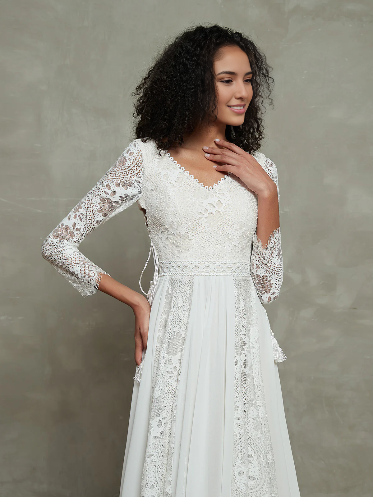Wedding Dresses Chiffon And Lace Bohemian Style With Long Sleeves Beach Wedding Unique Dresses