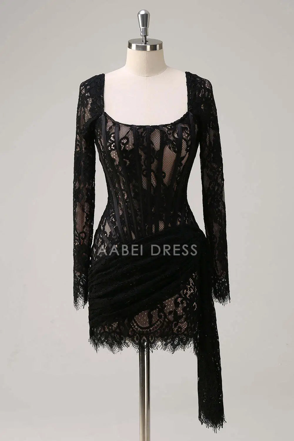 AABEI DRESS New Homecoming Dress Fashion Sheath Square Neck Long Sleeves Corset Pleated Backless Short Cocktail Dress Graduation Dress