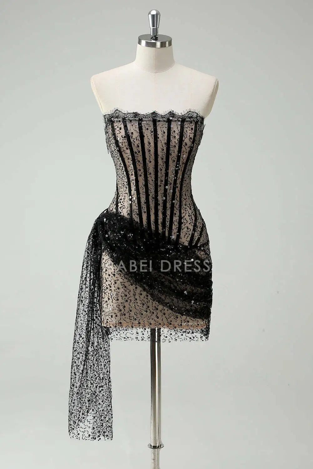 AABEI DRESS New Homecoming Dress Sparkly Strapless Sequin Sexy Short Prom Dress Streamer Graduation Dress