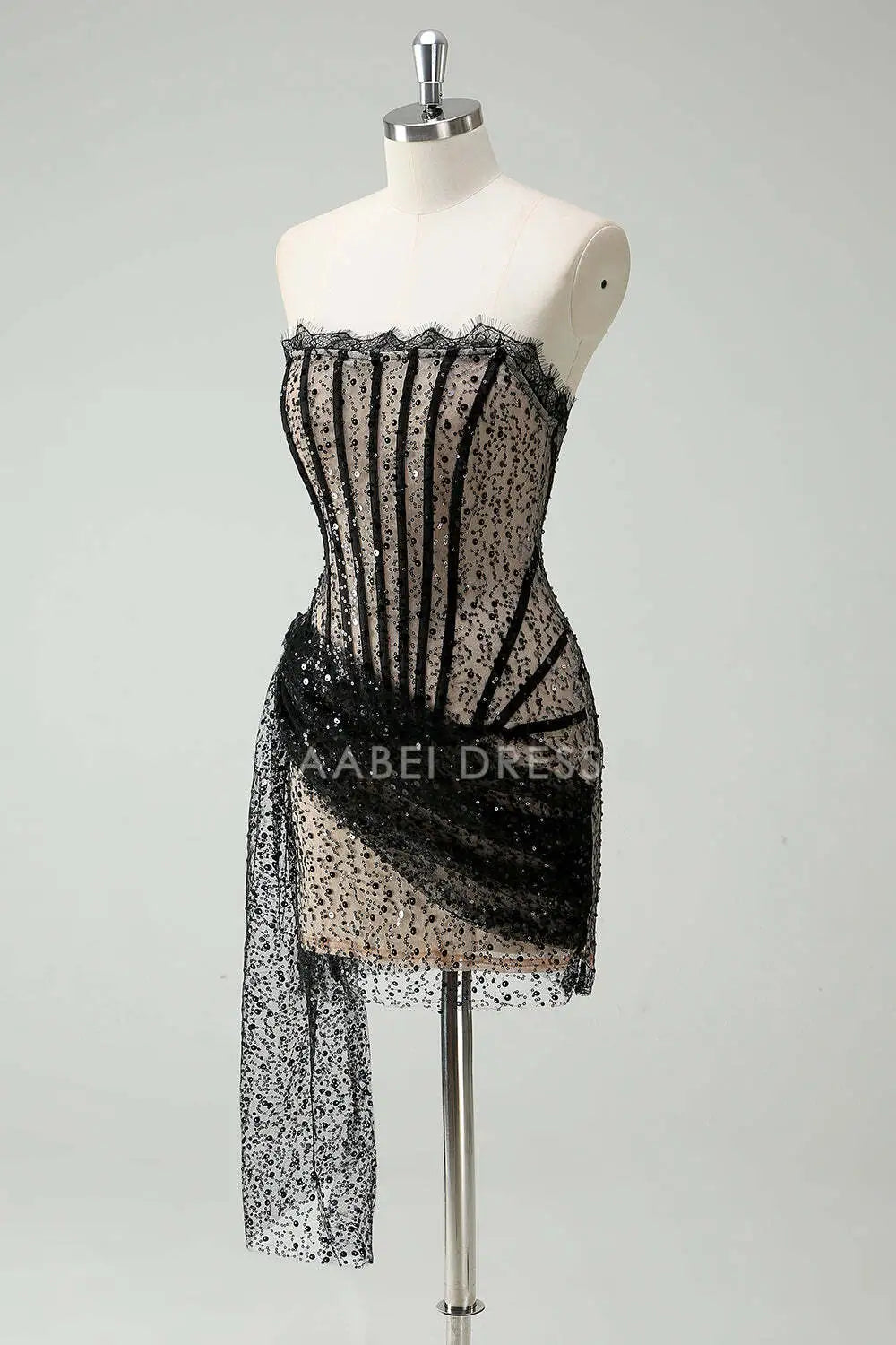 AABEI DRESS New Homecoming Dress Sparkly Strapless Sequin Sexy Short Prom Dress Streamer Graduation Dress