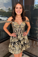 AABEI DRESS New Homecoming Dress Sparkle A Line Sweetheart Off-the shoulder Sequins Ruffle Charming Short Prom Dresse