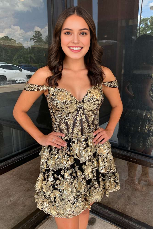 AABEI DRESS New Homecoming Dress Sparkle A Line Sweetheart Off-the shoulder Sequins Ruffle Charming Short Prom Dresse