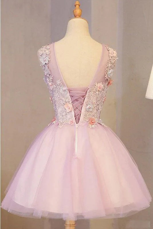 AABEI DRESS Homecoming Dress Fashion A Line Tulle Flowers Short Beads Exquisite Prom Dress