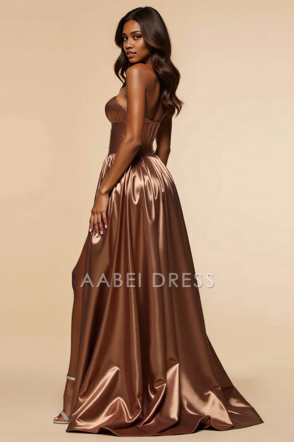 AABEI DRESS Hot Sale Prom Dress Charming Strapless Corset A Line Ruched Sweetheart With Silt Long Formal Dress