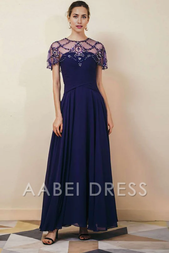 AABEI DRESS High Quality Mother of The Bride Dress Chiffon Pleated Long Dress with Beaded Shawl Gorgeous Dresses Formal Dresses