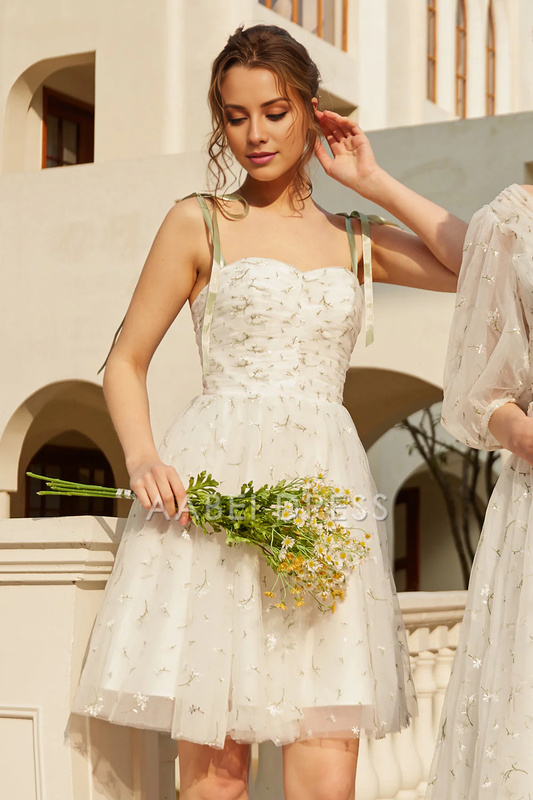 AABEI DRESS Hot Sale Homecoming Dress Stylish A Line Spaghetti Straps Sleeveless Embroidery Short Graduation Dress