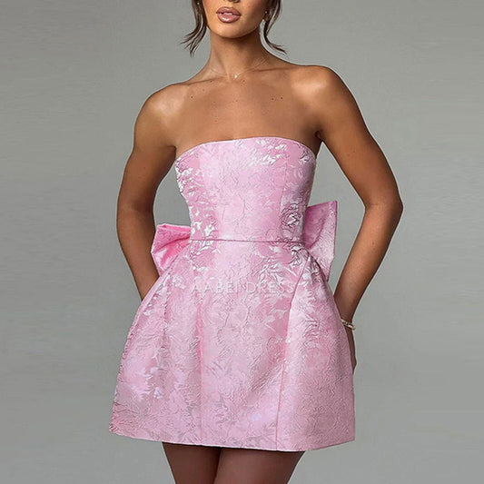 AABEI DRESS New Homecoming Dress Strapless For Teens Embroidery Cocktail Mini Party Dresses Bow On Back Cute Elegant Short Prom Dress