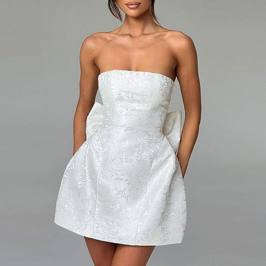 AABEI DRESS New Homecoming Dress Strapless For Teens Embroidery Mini Party Dresses Bow On Back Cute Elegant Short Prom Dress