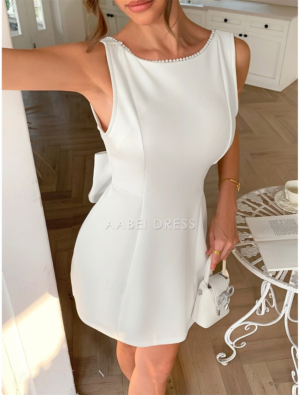 AABEI DRESS New Homecoming Dress Elegant A-Line Wedding Guest Sleeveless Boat Neck Satin Backless with Beading Exquisite Short Prom Dresse