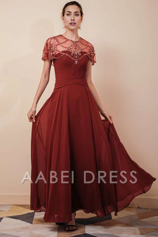 AABEI DRESS High Quality Mother of The Bride Dress Chiffon Pleated Long Dress with Beaded Shawl Gorgeous Dresses Formal Dresses
