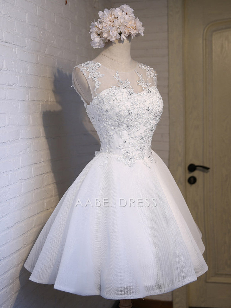 AABEI DRESS New Homecoming Dress Elegant A-line Round Neck Sleeveless Appliques Beading Short Prom Dresse