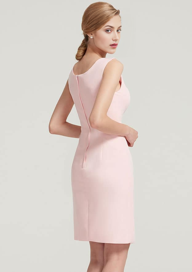 Elegant Wedding Guest Dresses Pink Satin Sheath/Column Scoop Neck Sleeveless With Lace 3/4 Long Sleeve Jacket Two-Piece Knee-Length Bargain Mother of the Bride Dress