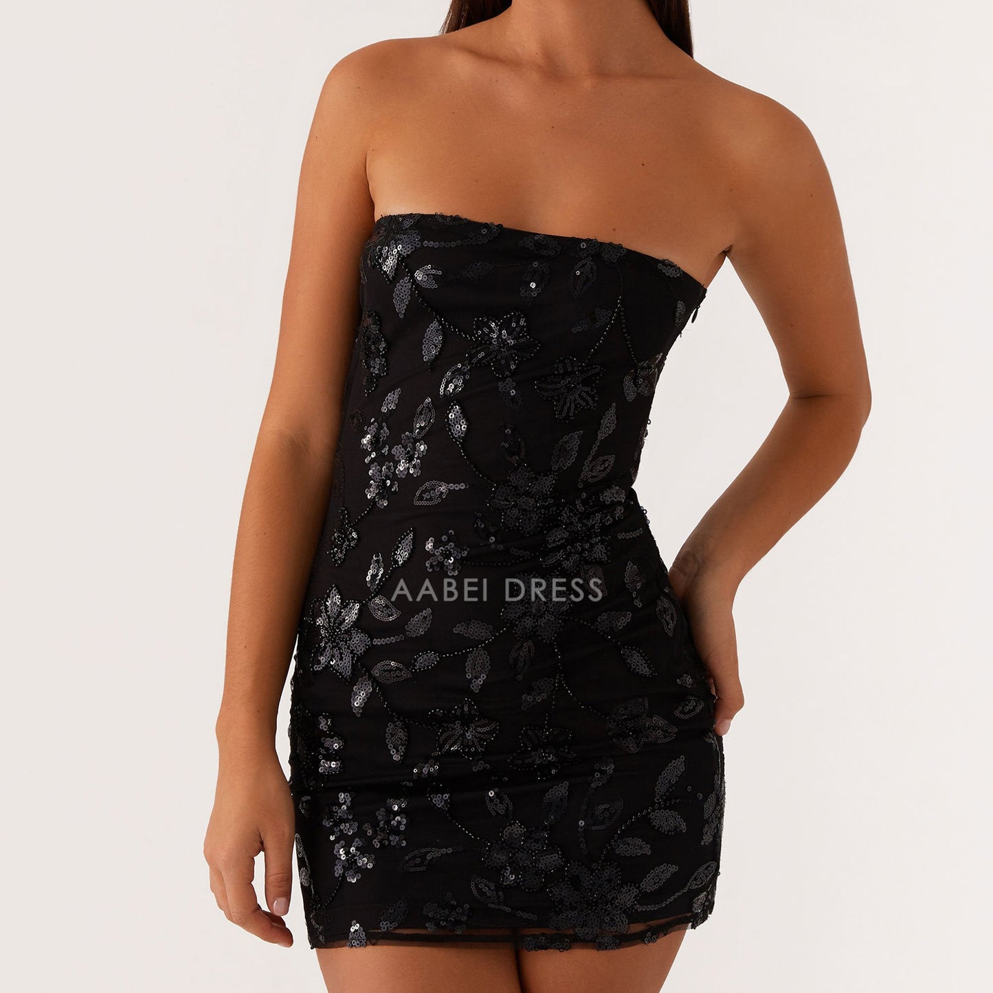 AABEI DRESS New Homecoming Dress Sequin Strapless Mini Dress Sparkly Backless Tube Dress Floral Bodycon Party Club Dresses Prom Dress