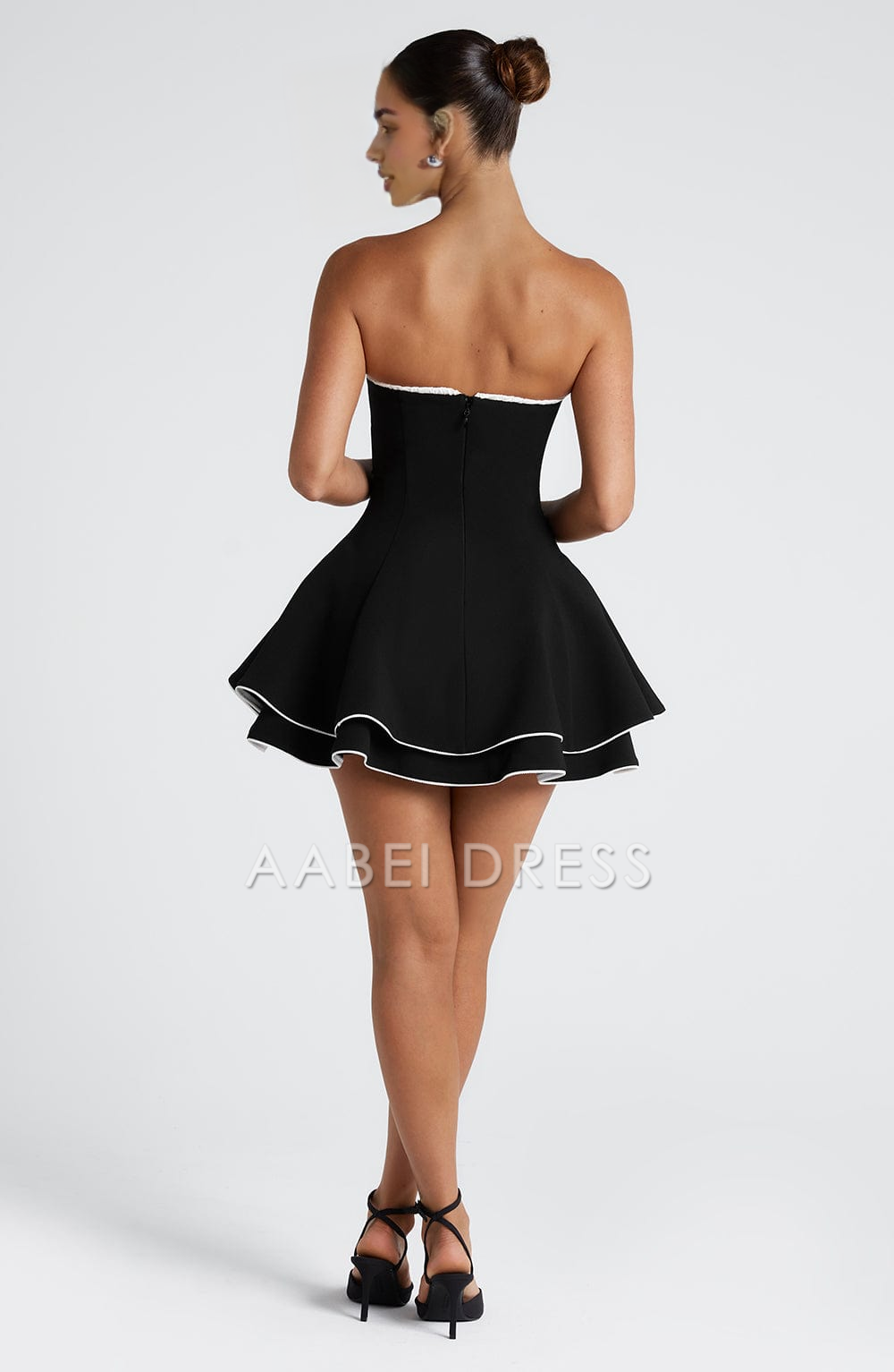 AABEI DRESS Hot Sale Homecoming Dress Simple Unique A Line Strapless Two Tiered Circular Mini Dress Fashion Short Prom Dresse