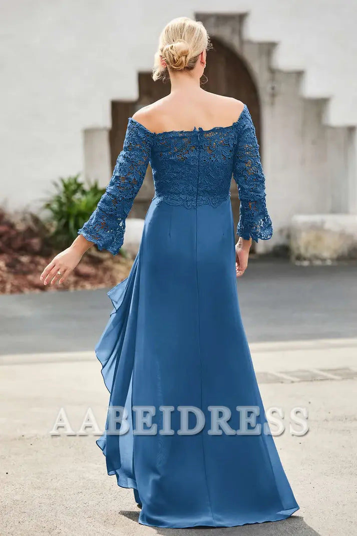 AABEI DRESS Mother of the Bride Dresses Ruffles Long Sleeves Sheath Dress With Slit Elegant Formal Dress Wedding Guests Dresses