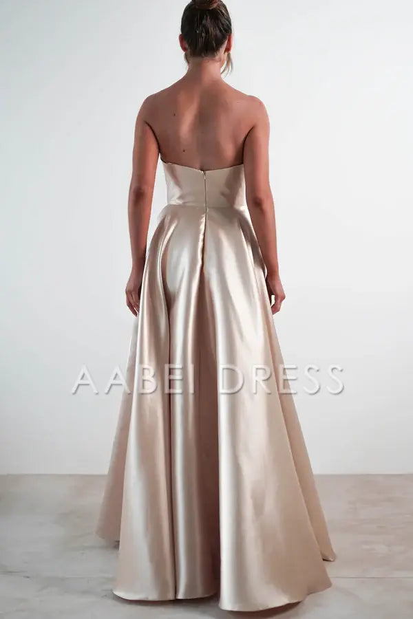 AABEI DRESS Prom Dress Strapless Gown With Straight Neckline Pockets Pleated Slit Leg Elegant Dress
