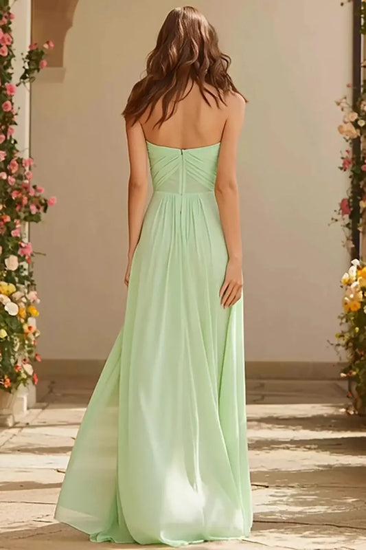 Minimalist Prom Dress Dusty Sage A Line Strapless Sweetheart Neckline Pleated Sleeveless Backless Bargain Long Wedding Guest Dress