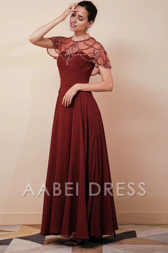 AABEI DRESS High Quality Mother of The Bride Dress Chiffon Pleated Long Dress with Beaded Shawl Gorgeous Dresses Formal Dresses