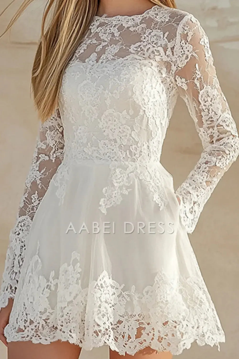 AABEI DRESS Hot Sale Homecoming Dress Elegant A Line Retro Lace Long Sleeves short Graduation Dress