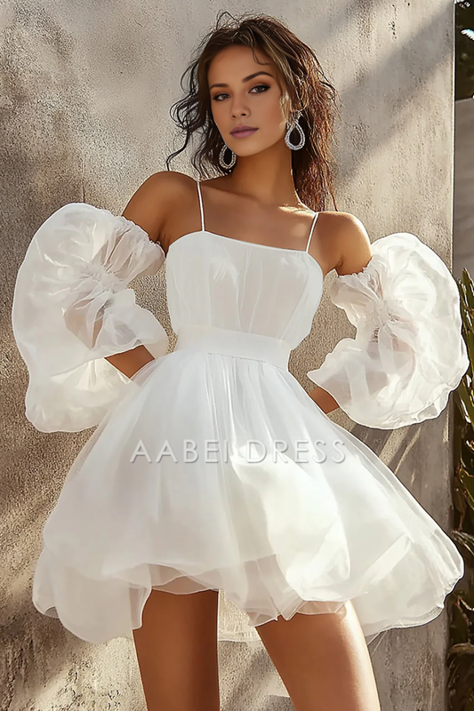 AABEI DRESS Hot Sale Homecoming Dress A Line Spaghetti Strapless Detachable Sleeves Fashion Short Graduation Dress