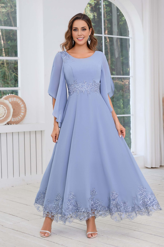 AABEI DRESS High Quality Mother of The Bride Dress A Line Chiffon Ankle Length Flutter Sleeve Lace Applique Dresses Formal Dresses
