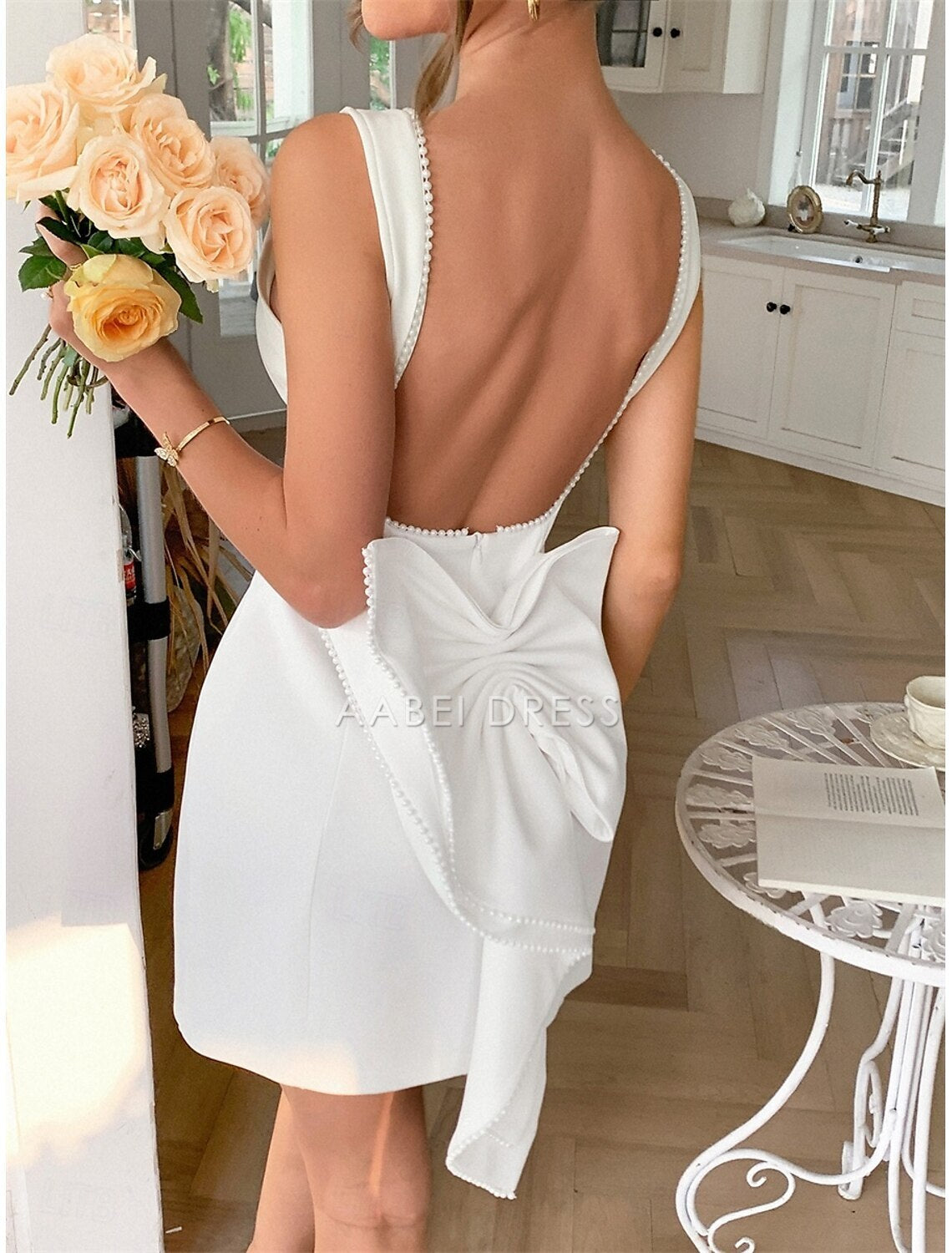 AABEI DRESS New Homecoming Dress Elegant A-Line Wedding Guest Sleeveless Boat Neck Satin Backless with Beading Exquisite Short Prom Dresse