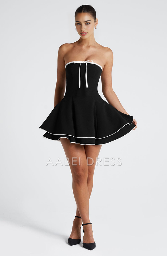 AABEI DRESS Hot Sale Homecoming Dress Simple Unique A Line Strapless Two Tiered Circular Mini Dress Fashion Short Prom Dresse