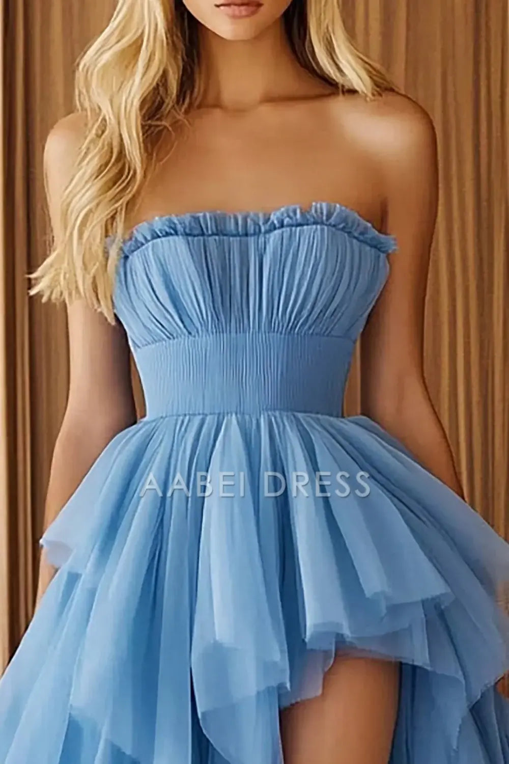 AABEI DRESS Hot Sale Prom Dress Strapless Asymmetrical Tulle Ruched High-Low Elegant Formal Dress