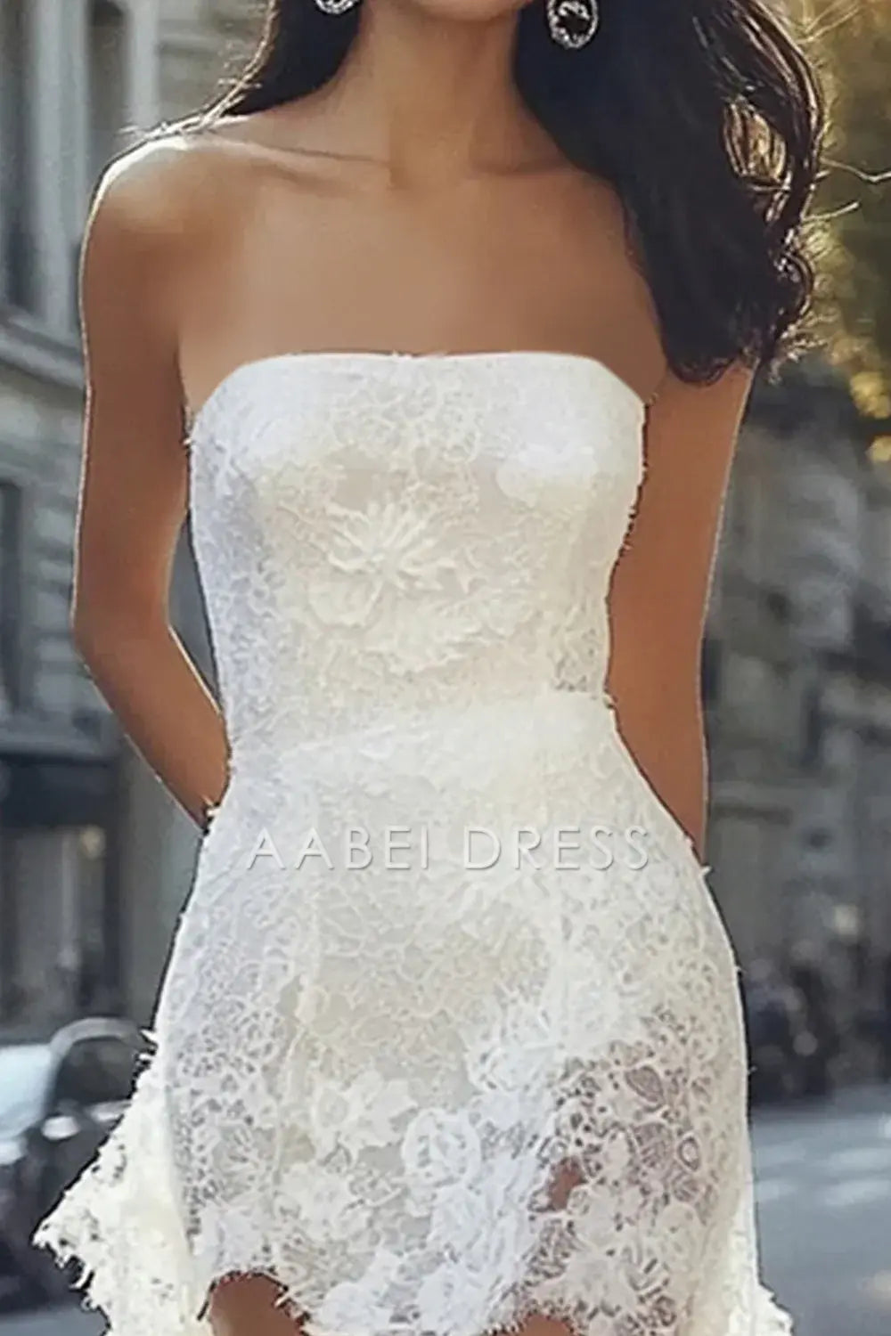 AABEI DRESS Hot Sale Homecoming Dress Fashion Lace Strapless High-Low Boho short Graduation Dress