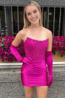 AABEI DRESS New Homecoming Dress Exquisite Bateau Strapless Lace Appliques Empire Fitted Pleated Short Prom Dresse(no glove)