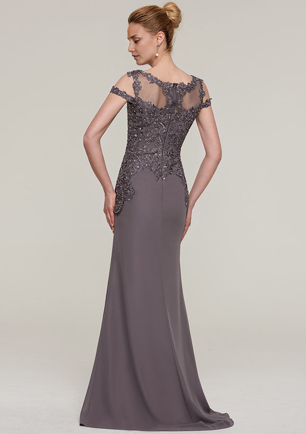 Elegant Wedding Guest Dresses Gray Mermaid V Neck Sleeveless With Sequins Lace Appliqued Sweep Train Bargain Mother of the Bride Dress