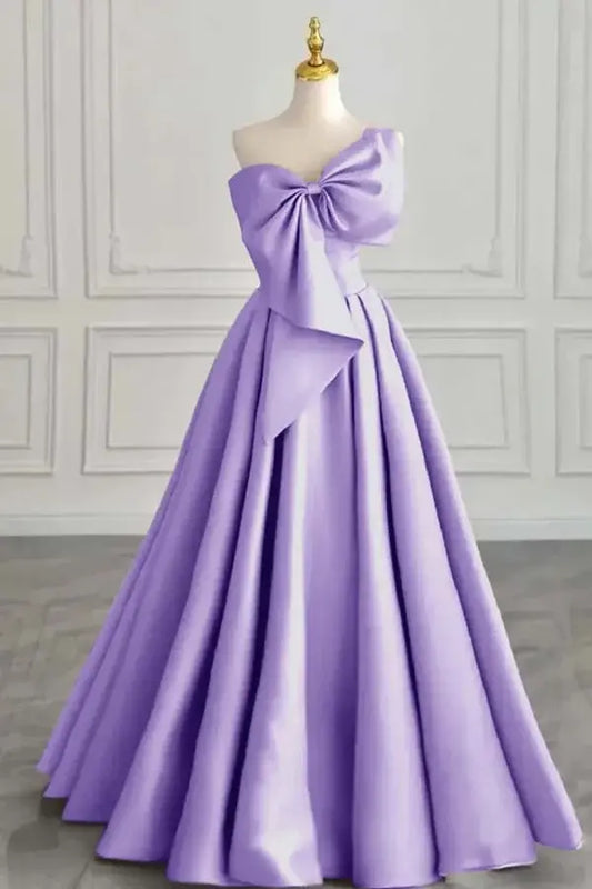 Elegant Formal Women's Dresses Satin A Line One Shoulder Sleeveless With Bowkont Ruched Hem Long Affordable Prom Dress