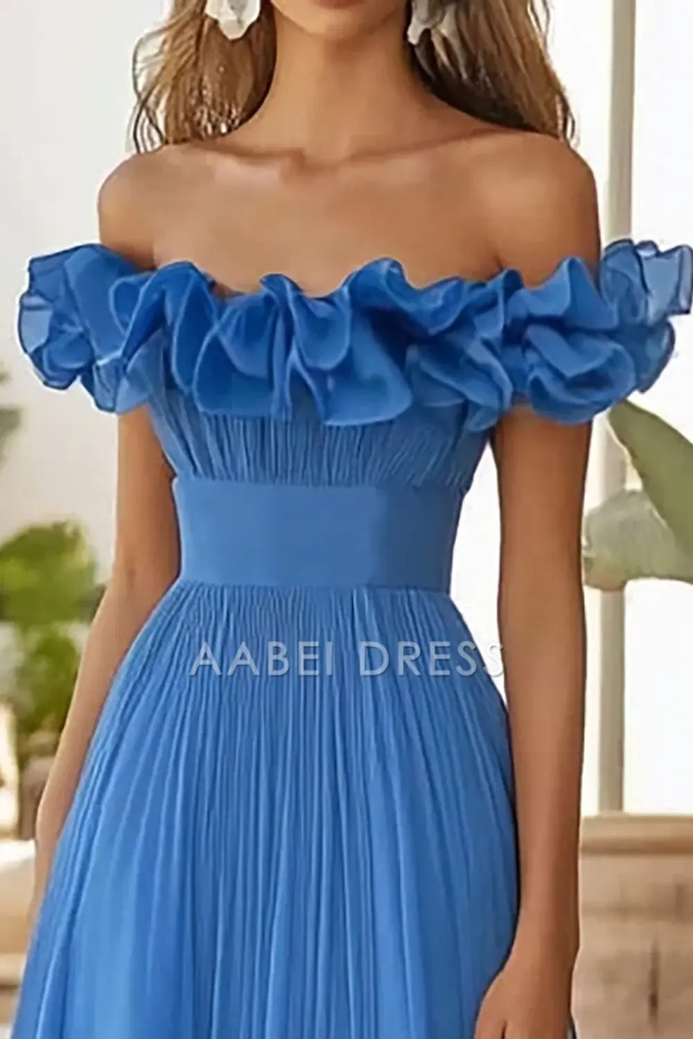 AABEI DRESS Hot Sale Prom Dress A Line Off The Shoulder Pleated Unique Long With Slit Fashion Formal Dress