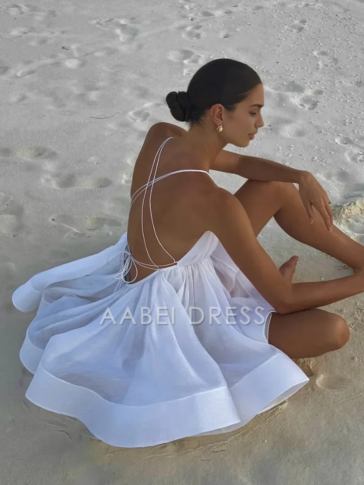 AABEI DRESS New Homecoming Dress Fashion Pleated A-line Hem Mini Dresses Sexy Sleeveless Backless Lace-up Dress Holiday Beachwear Prom Dress