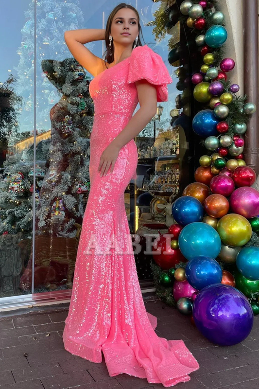 Evening Dress Mermaid Cultivate oneself Sequin One Shoulder Bow Strap Long Prom Dress Sweep Train Exquisite Sparkle Formal Women's Dresses