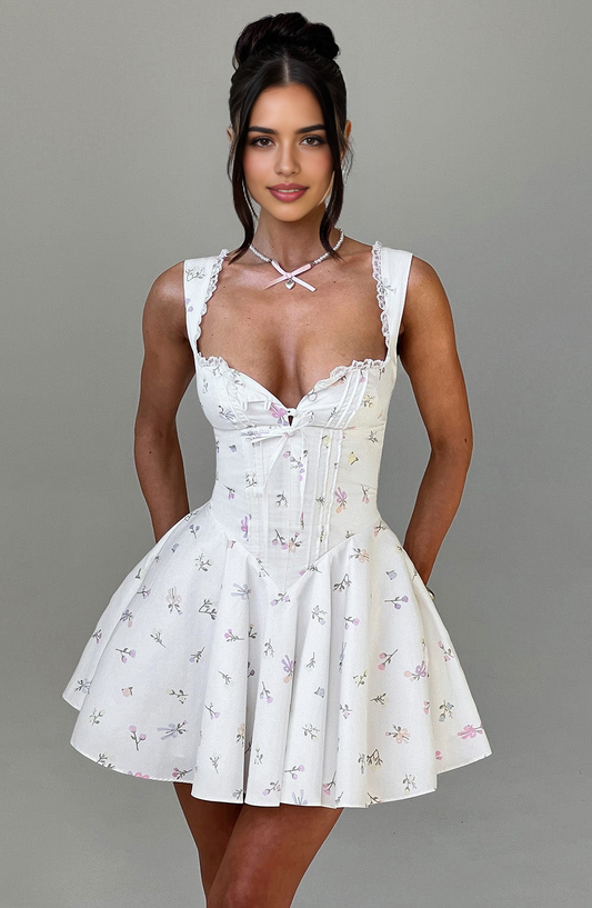 AABEI DRESS Hot Sale Homecoming Dress A Line Wide Shoulder Strap Sleeveless Floral Print Mini Dress Sweet Short Prom Dresse