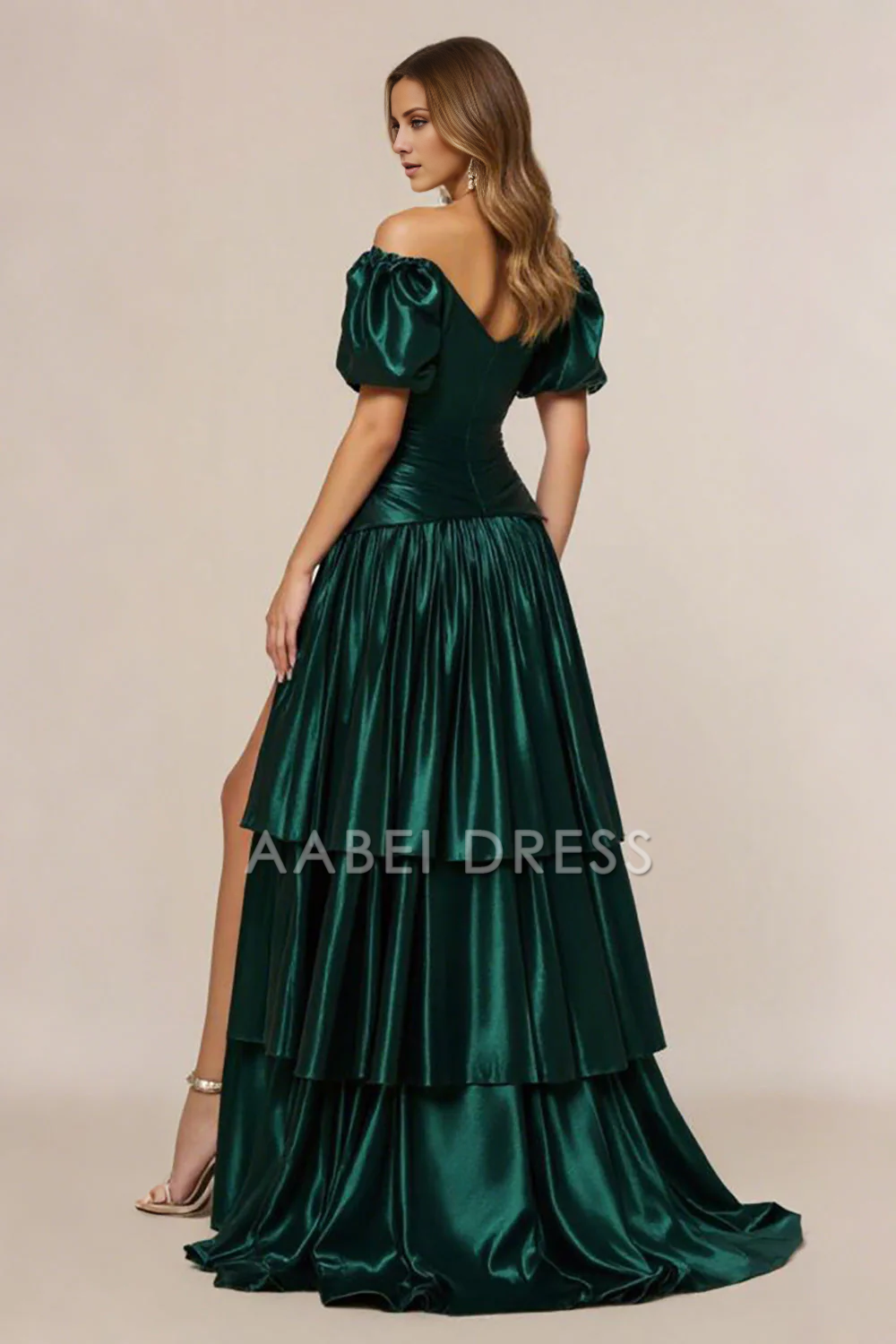 AABEI DRESS Hot Sale Prom Dress Satin Elegant A Line Sweetheart Pleated Short Sleeves Side Fork Long Formal Dress
