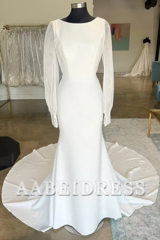 AABEI DRESS Wedding Dress Elegant Open Back Long with Long Sleeves Exquisite Dress