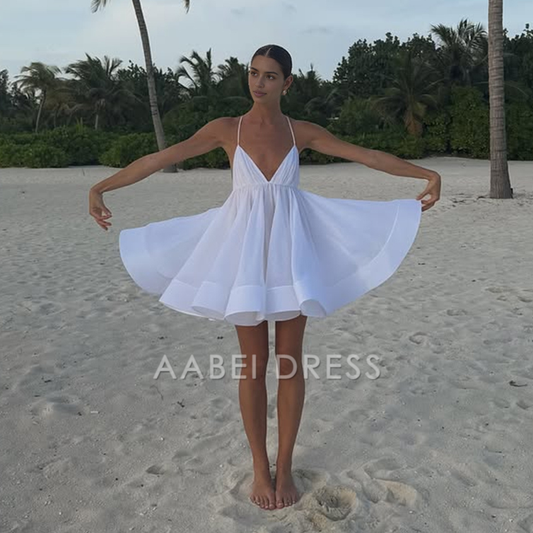 AABEI DRESS New Homecoming Dress Fashion Pleated A-line Hem Mini Dresses Sexy Sleeveless Backless Lace-up Dress Holiday Beachwear Prom Dress